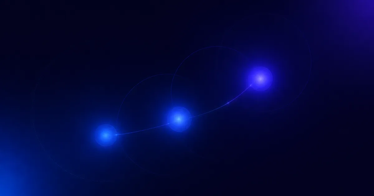 Banner abstracto con tres puntos luminosos sobre fondo navy, símbolo del equipo Big Darwin